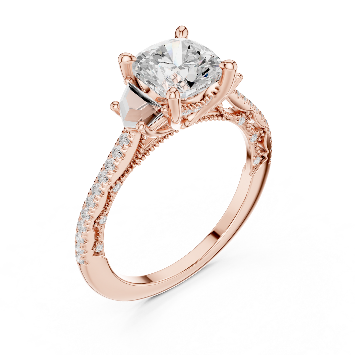 Cushion Accented Lab Grown Diamond Engagement Ring