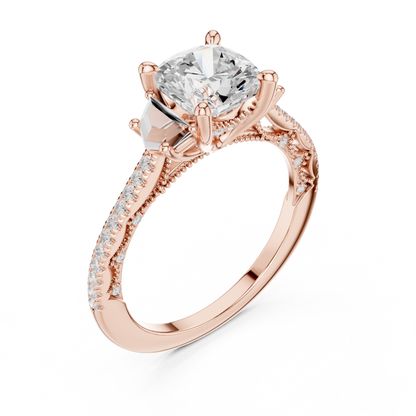 Cushion Accented Lab Grown Diamond Engagement Ring