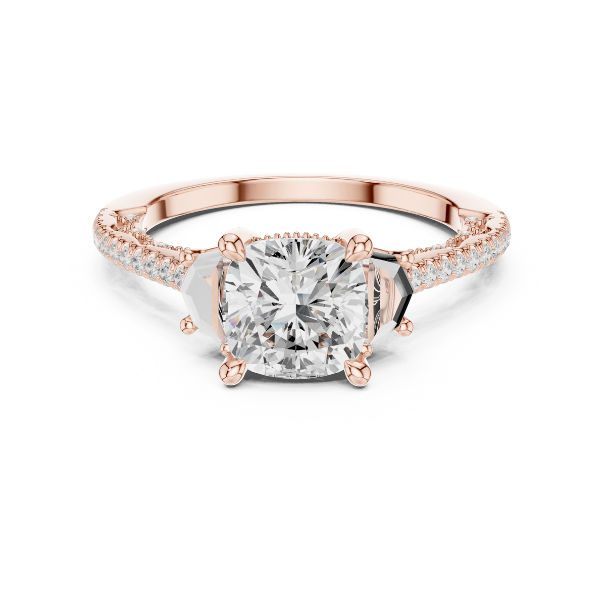 Cushion Accented Lab Grown Diamond Engagement Ring