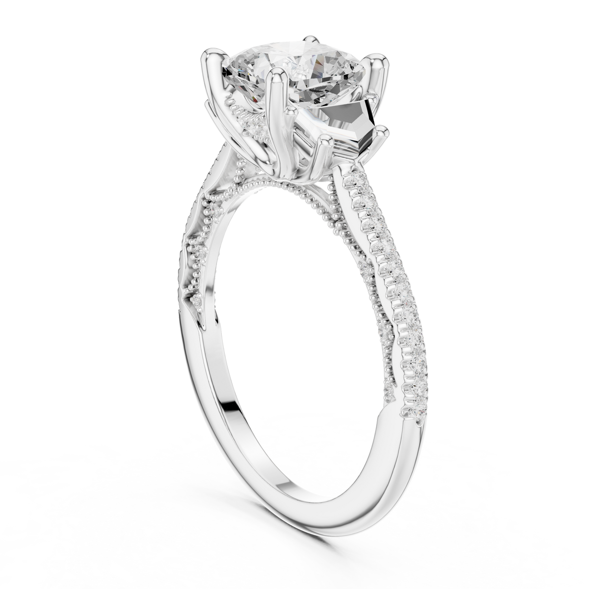 Cushion Accented Lab Grown Diamond Engagement Ring