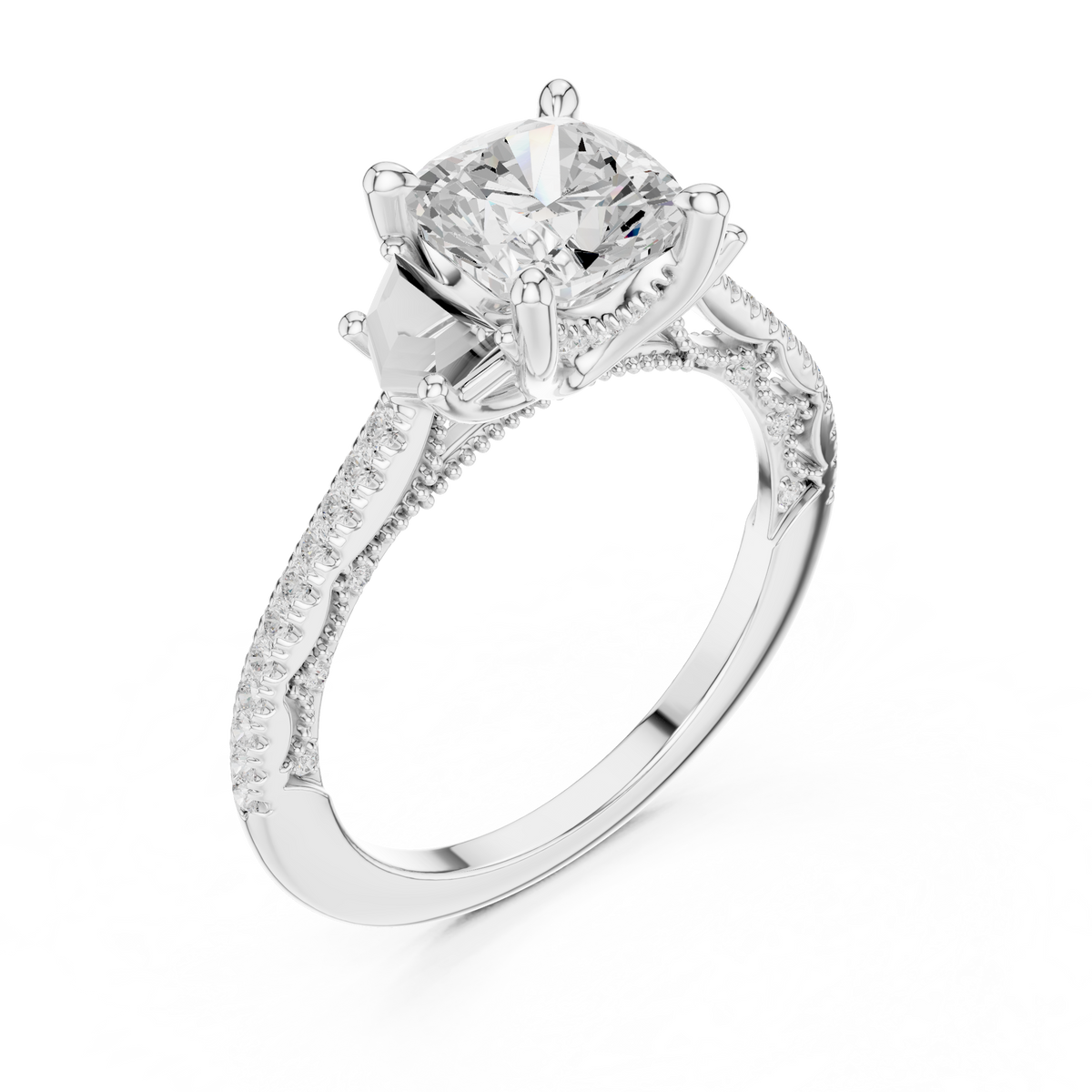 Cushion Accented Lab Grown Diamond Engagement Ring