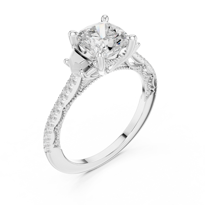Cushion Accented Lab Grown Diamond Engagement Ring