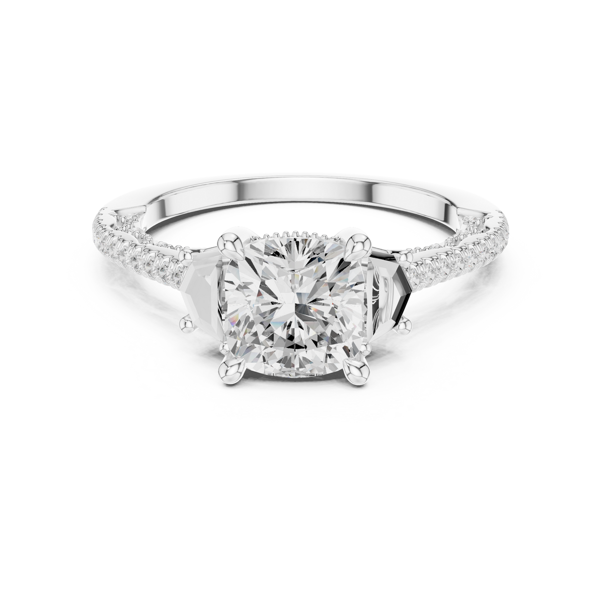 Cushion Accented Lab Grown Diamond Engagement Ring