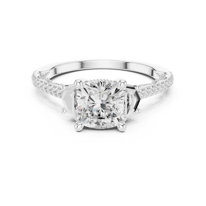 Cushion Accented Lab Grown Diamond Engagement Ring