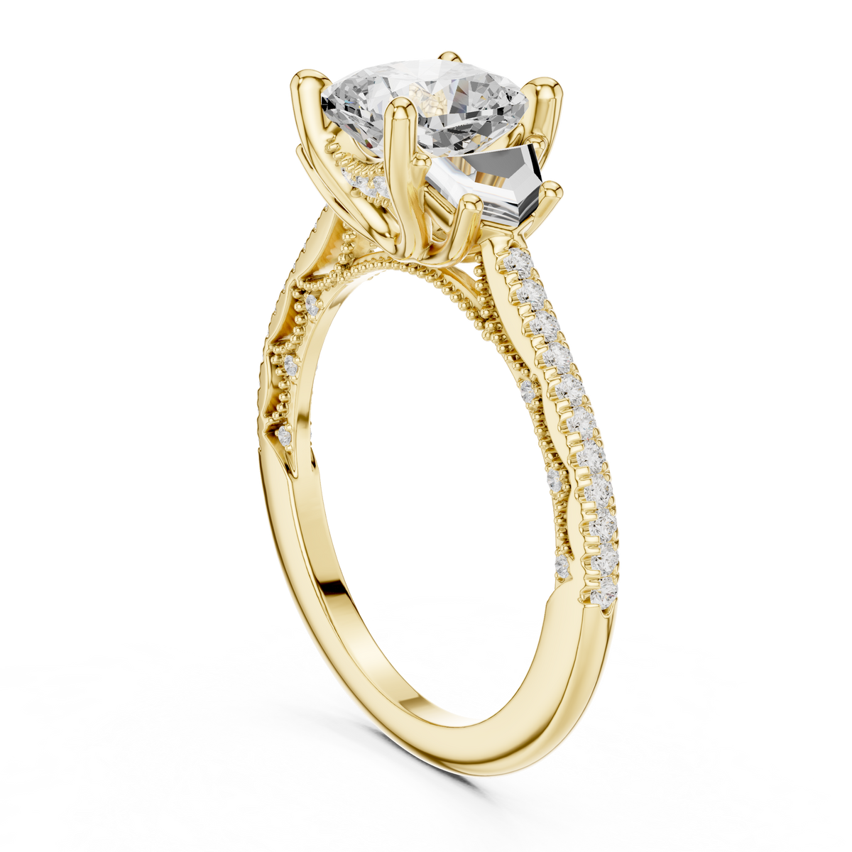 Cushion Accented Lab Grown Diamond Engagement Ring
