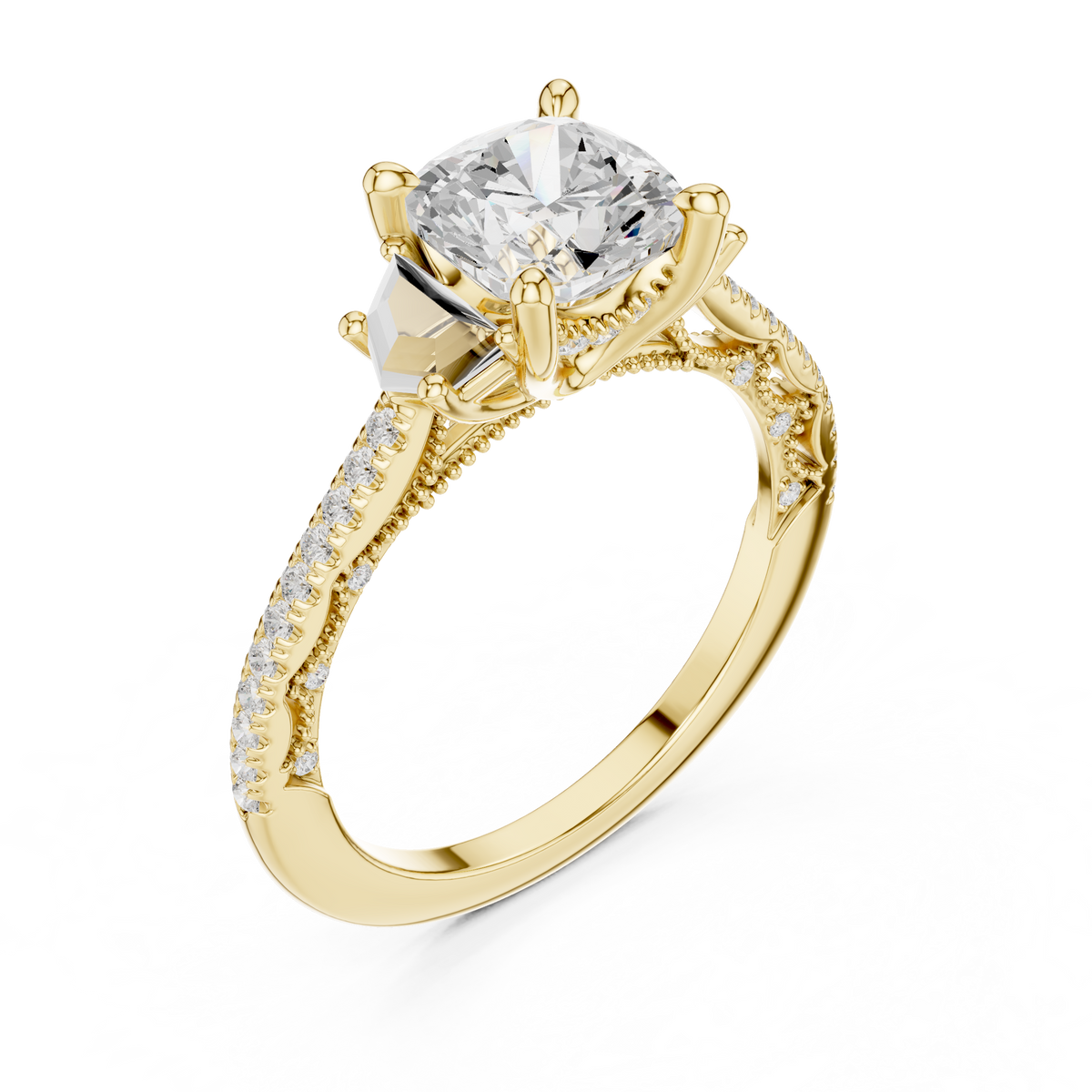 Cushion Accented Lab Grown Diamond Engagement Ring