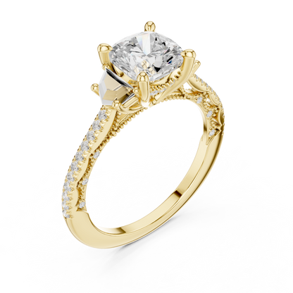 Cushion Accented Lab Grown Diamond Engagement Ring