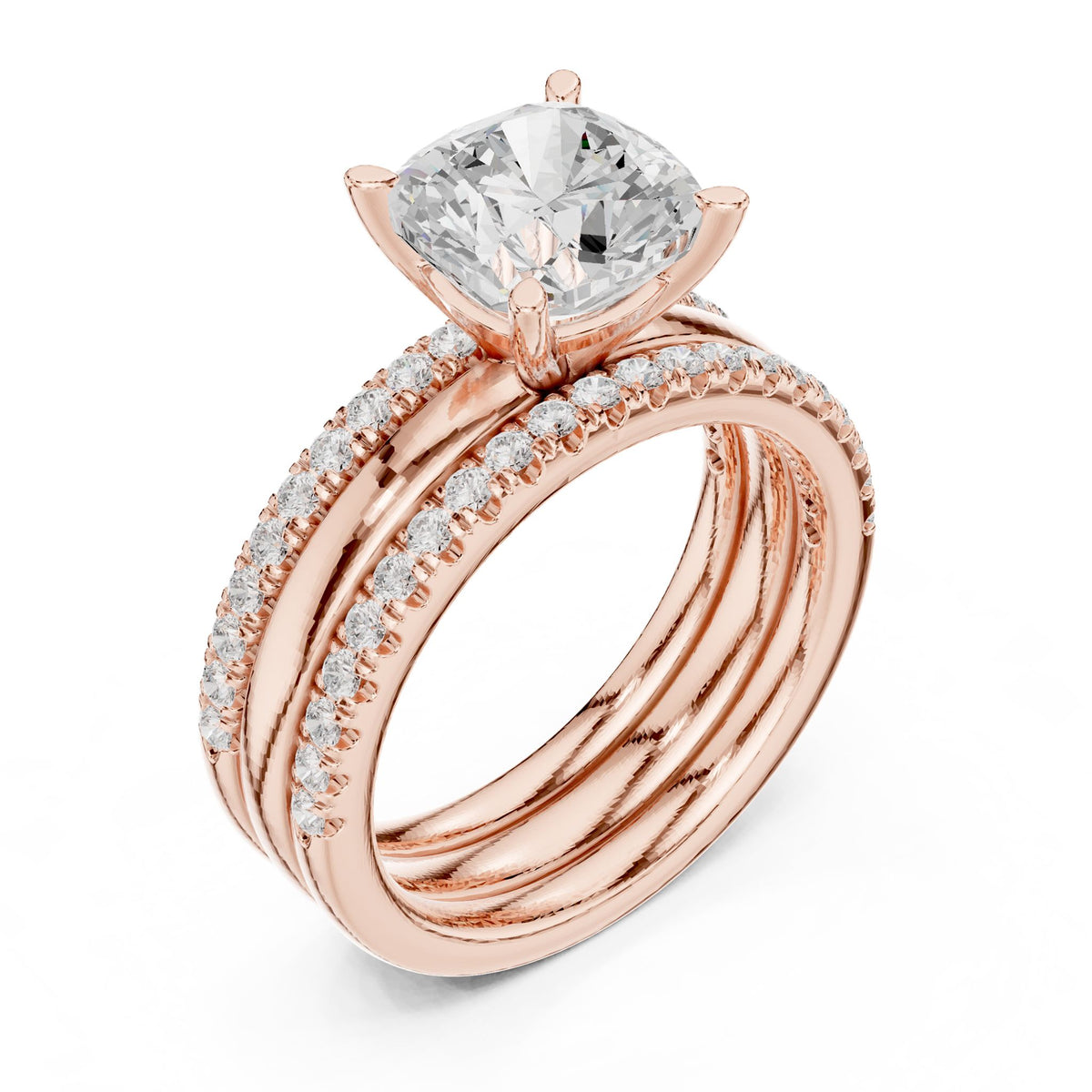 Cushion Accented Lab Grown Diamond Engagement Ring