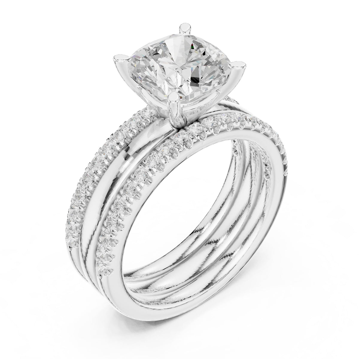 Cushion Accented Lab Grown Diamond Engagement Ring