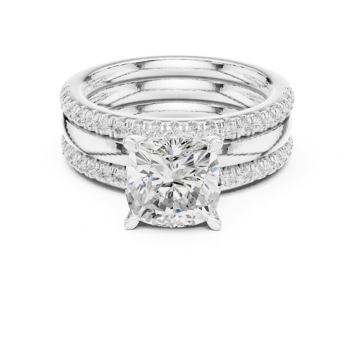 Cushion Accented Lab Grown Diamond Engagement Ring