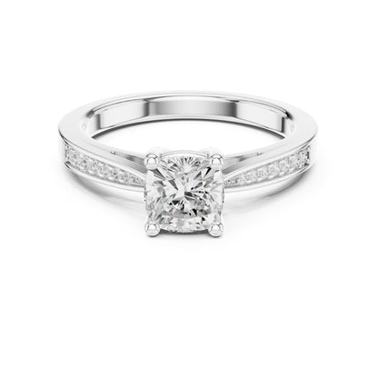 Cushion Accented Lab Grown Diamond Engagement Ring