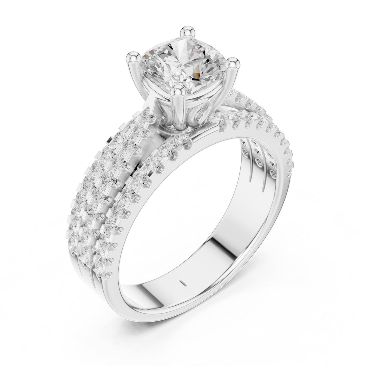 Cushion Accented Lab Grown Diamond Engagement Ring