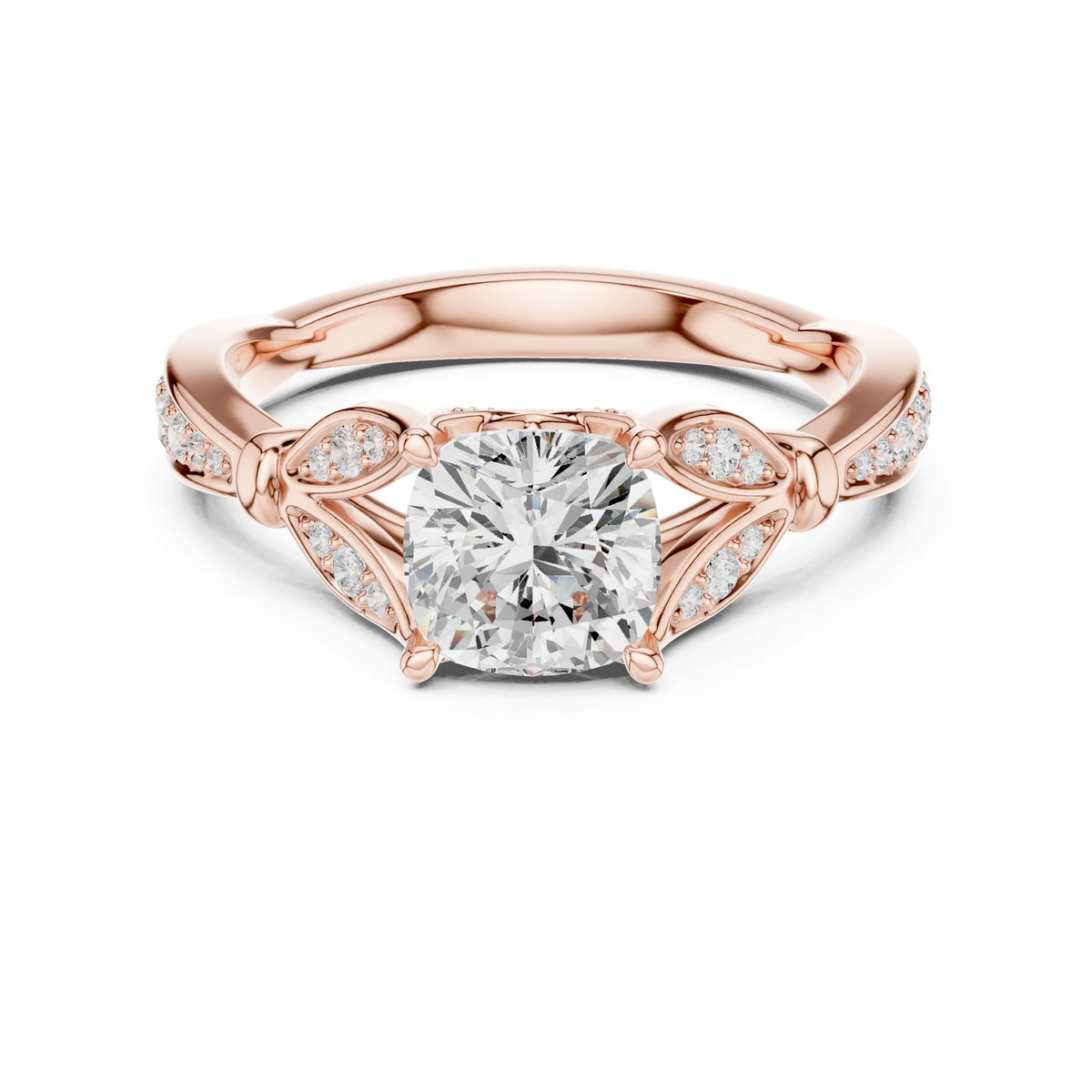 Cushion Accented Lab Grown Diamond Engagement Ring
