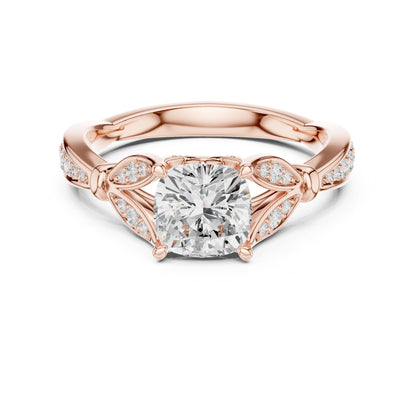Cushion Accented Lab Grown Diamond Engagement Ring