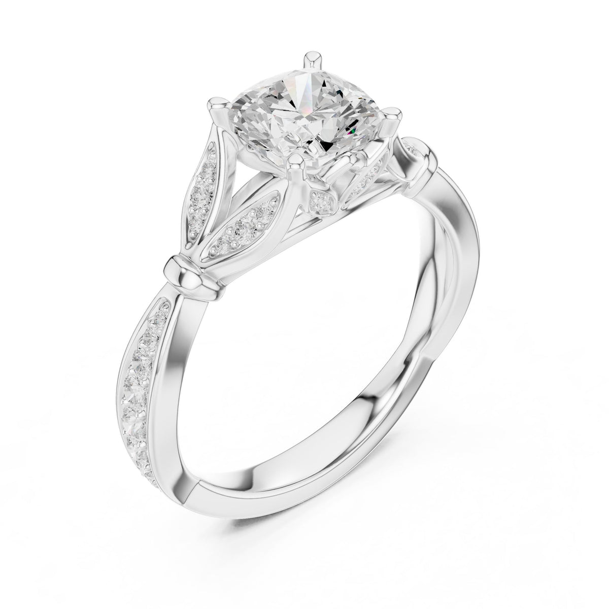 Cushion Accented Lab Grown Diamond Engagement Ring