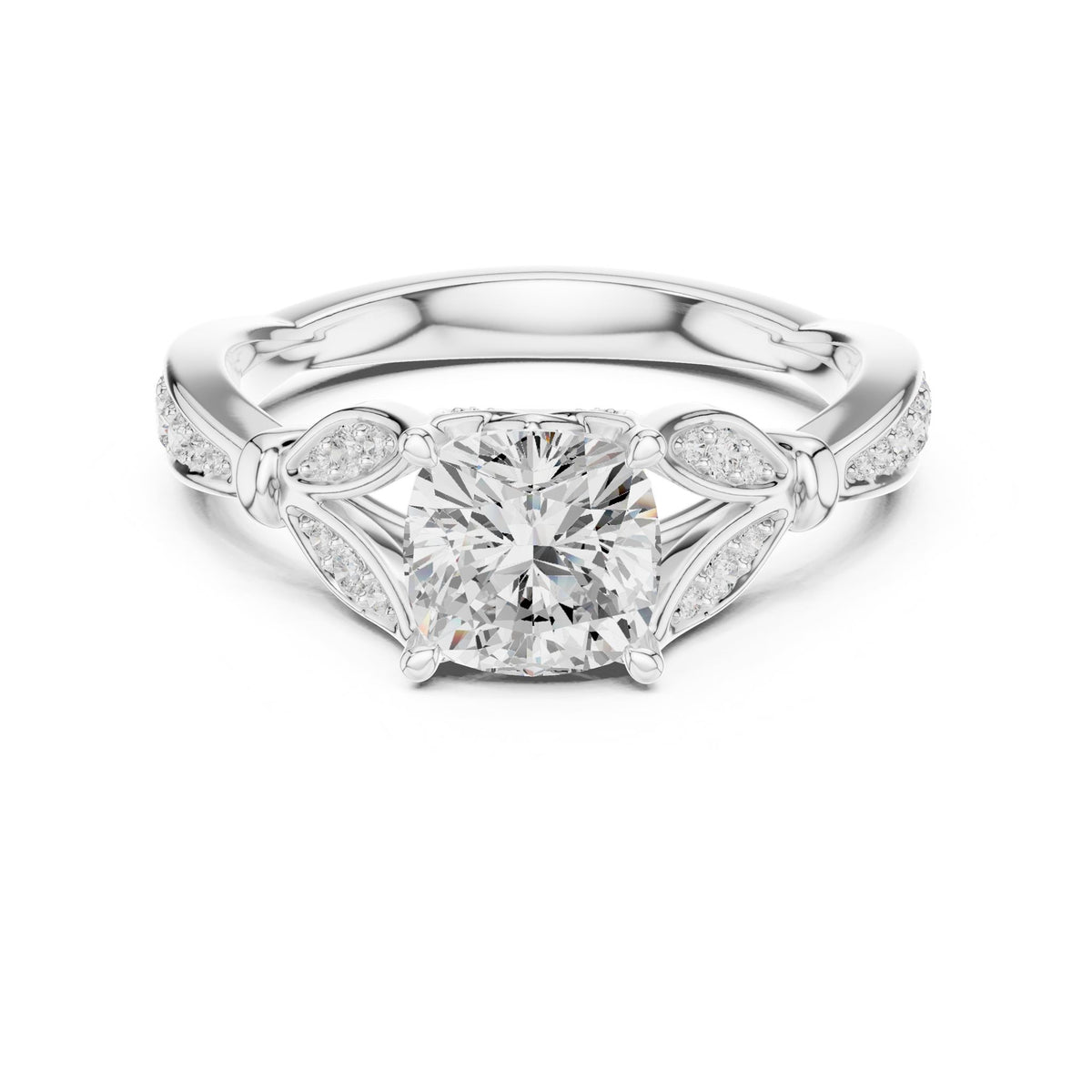 Cushion Accented Lab Grown Diamond Engagement Ring