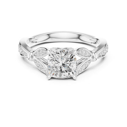 Cushion Accented Lab Grown Diamond Engagement Ring
