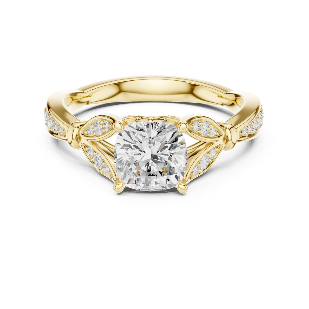 Cushion Accented Lab Grown Diamond Engagement Ring
