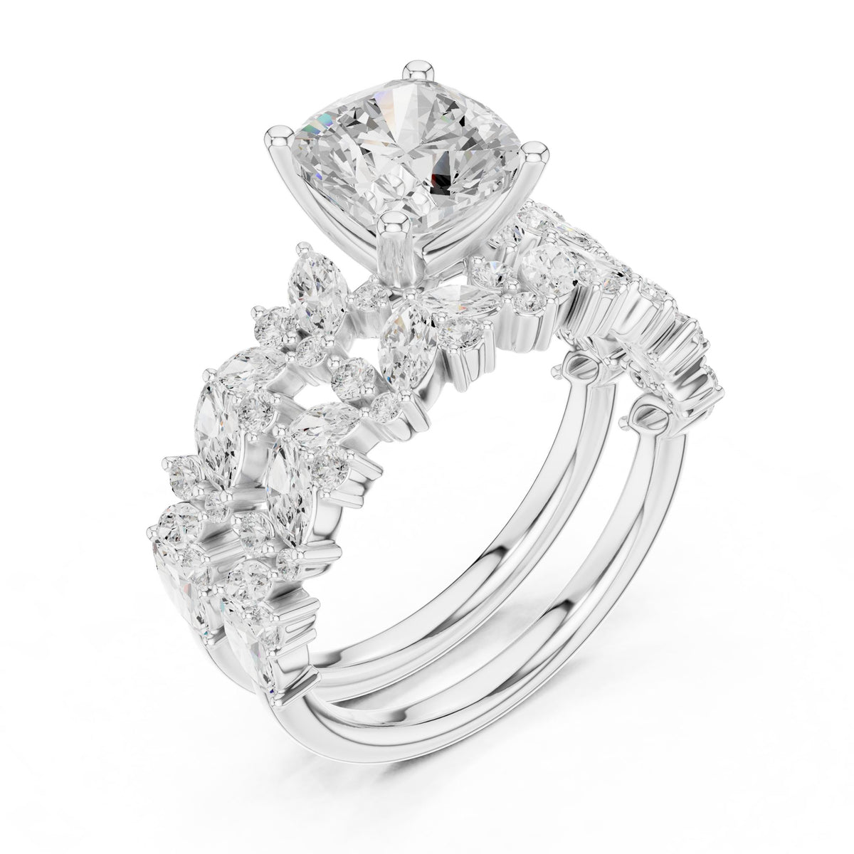 Cushion Accented Lab Grown Diamond Engagement Ring