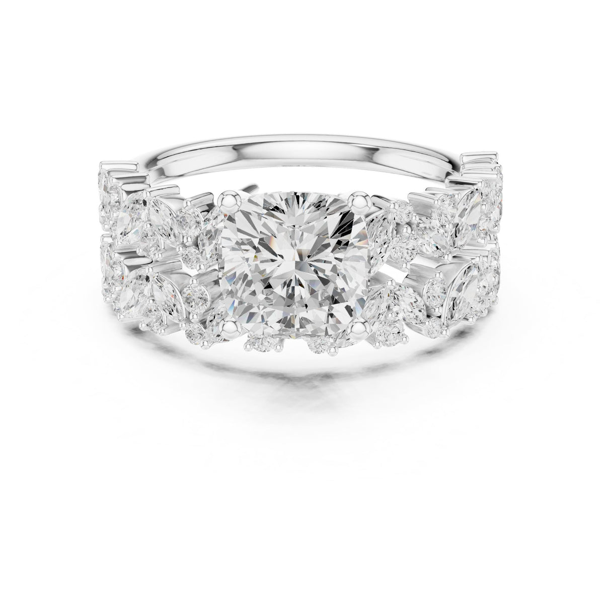 Cushion Accented Lab Grown Diamond Engagement Ring
