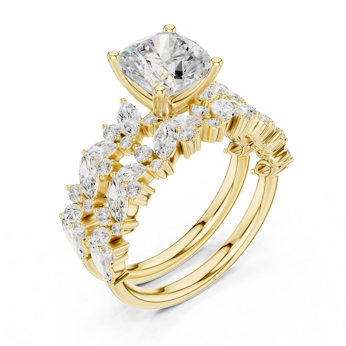 Cushion Accented Lab Grown Diamond Engagement Ring