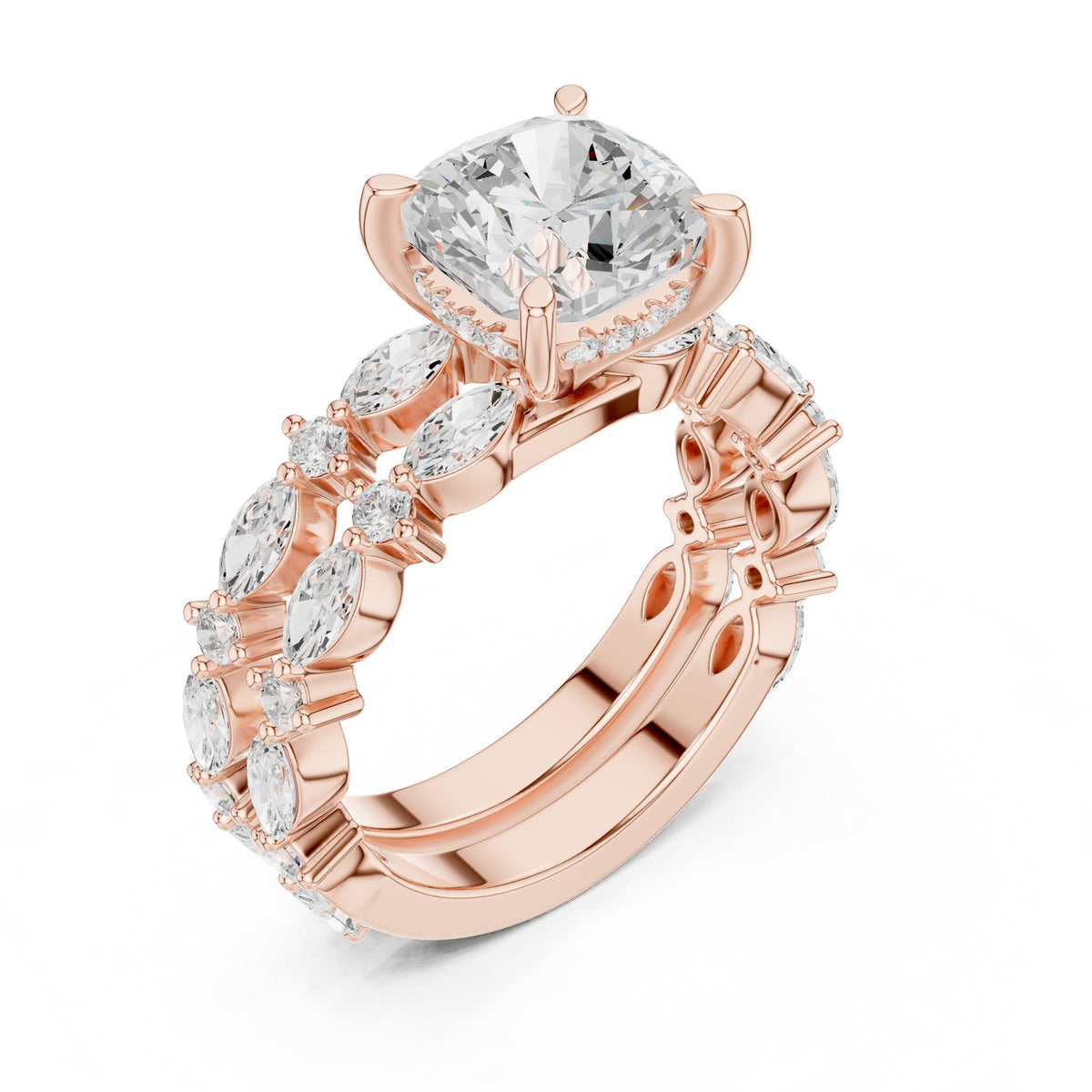Cushion Accented Lab Grown Diamond Engagement Ring