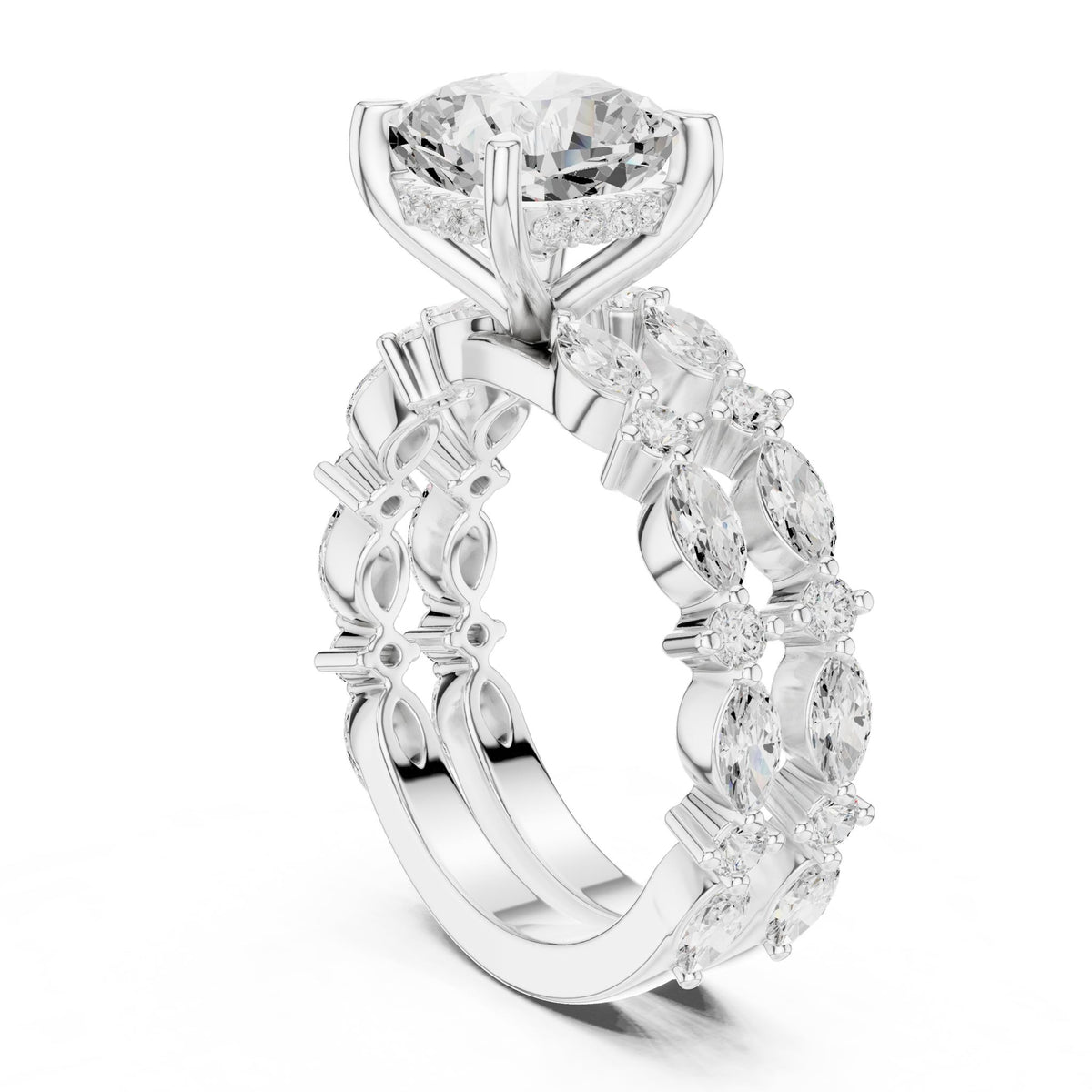 Cushion Accented Lab Grown Diamond Engagement Ring