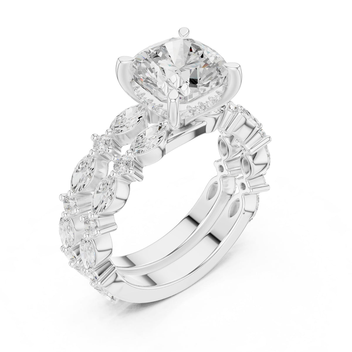 Cushion Accented Lab Grown Diamond Engagement Ring