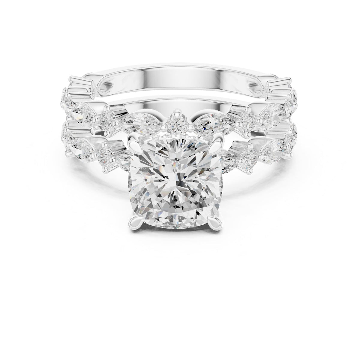 Cushion Accented Lab Grown Diamond Engagement Ring