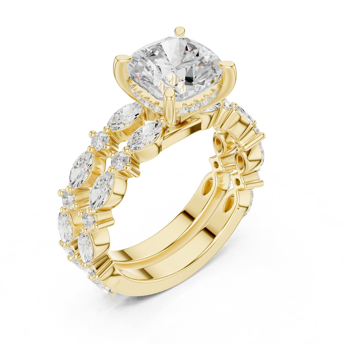 Cushion Accented Lab Grown Diamond Engagement Ring