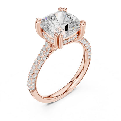 Cushion Accented Lab Grown Diamond Engagement Ring