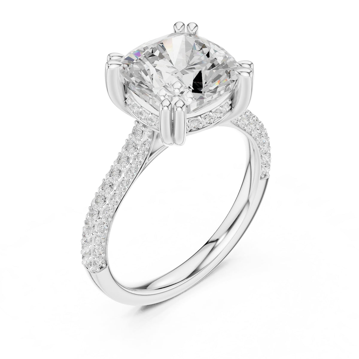Cushion Accented Lab Grown Diamond Engagement Ring