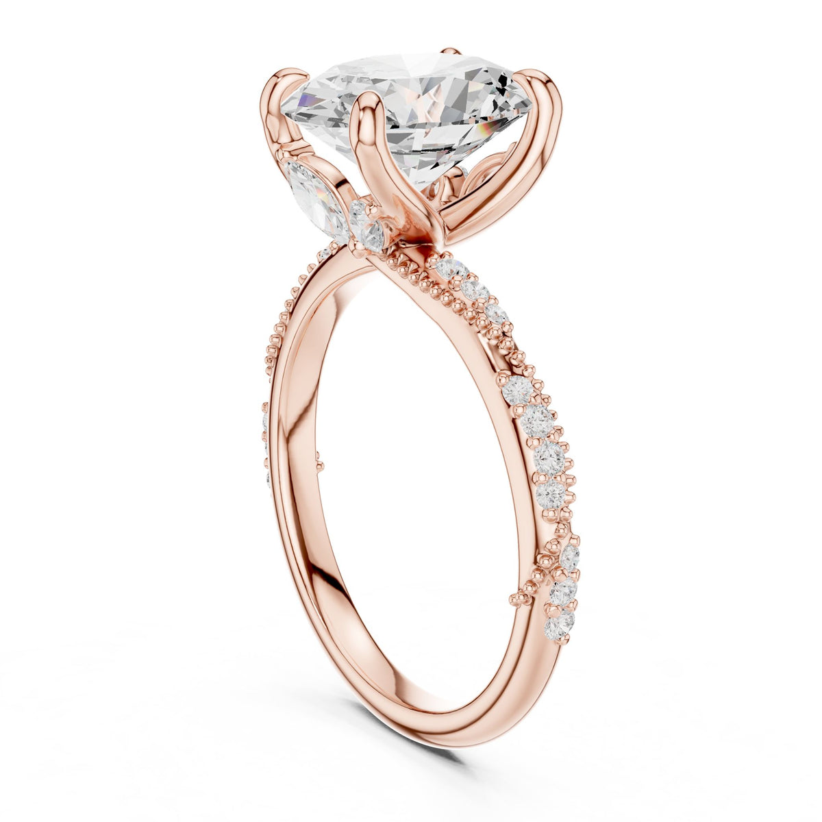 Cushion Accented Lab Grown Diamond Engagement Ring