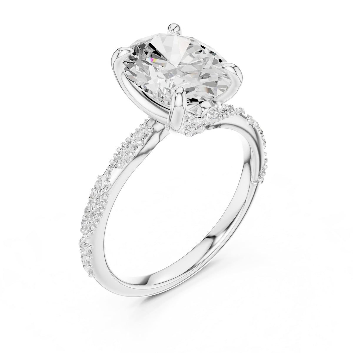 Cushion Accented Lab Grown Diamond Engagement Ring
