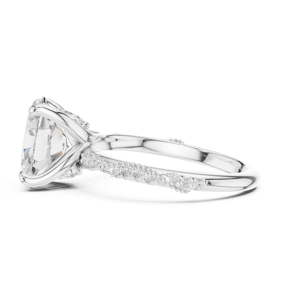 Cushion Accented Lab Grown Diamond Engagement Ring
