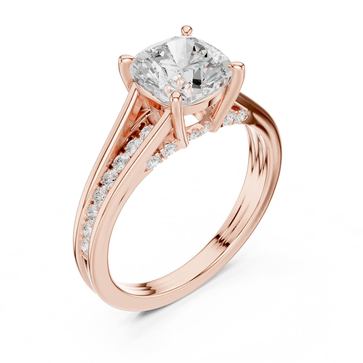 Cushion Accented Lab Grown Diamond Engagement Ring