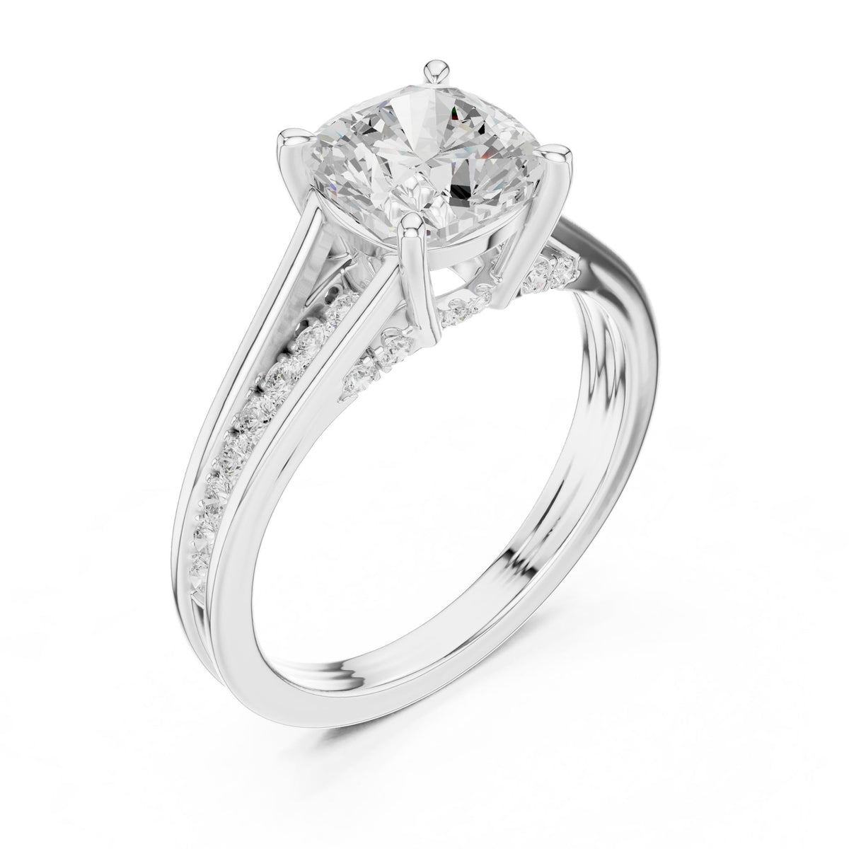 Cushion Accented Lab Grown Diamond Engagement Ring