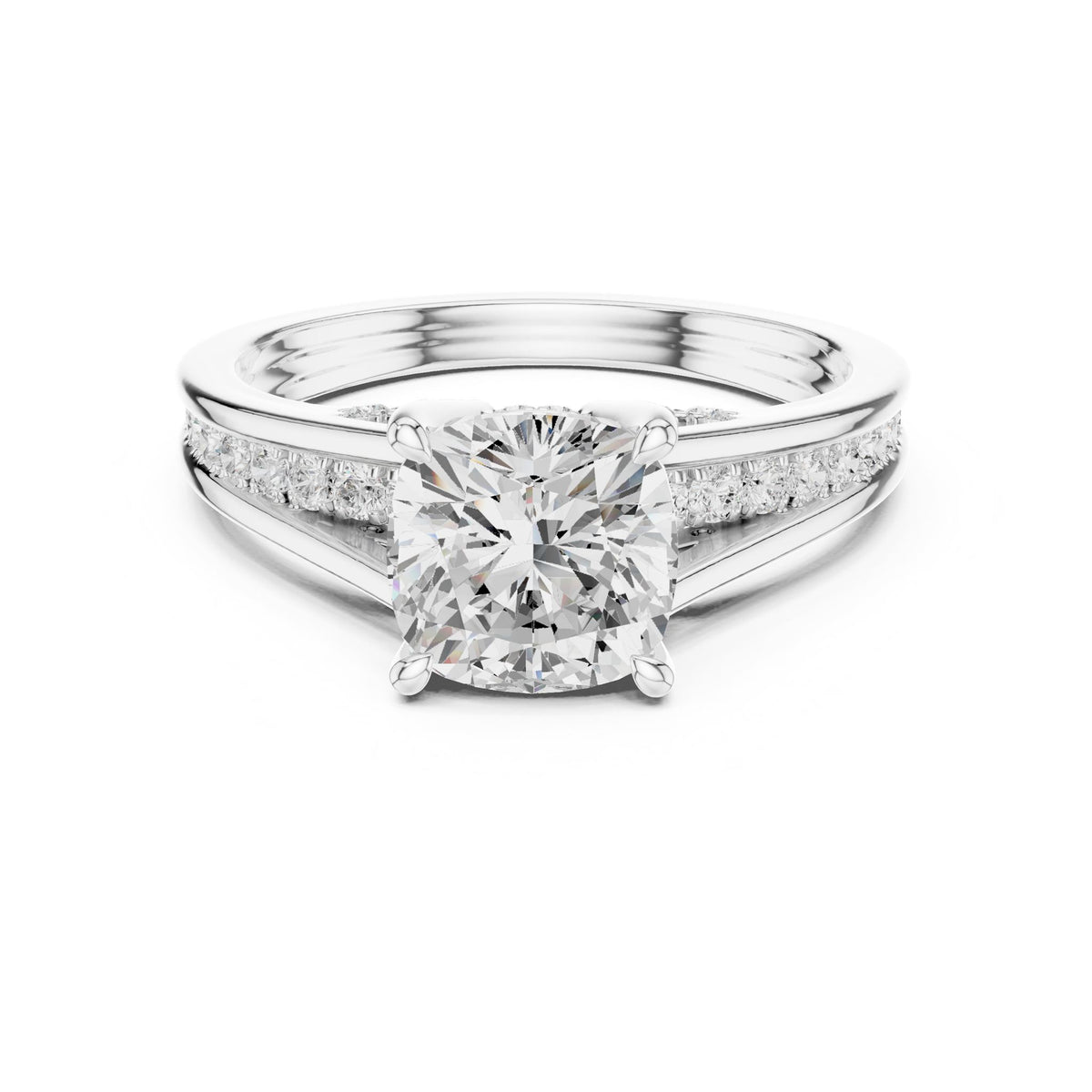 Cushion Accented Lab Grown Diamond Engagement Ring