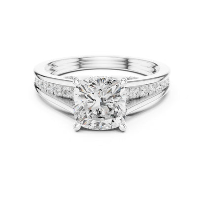 Cushion Accented Lab Grown Diamond Engagement Ring