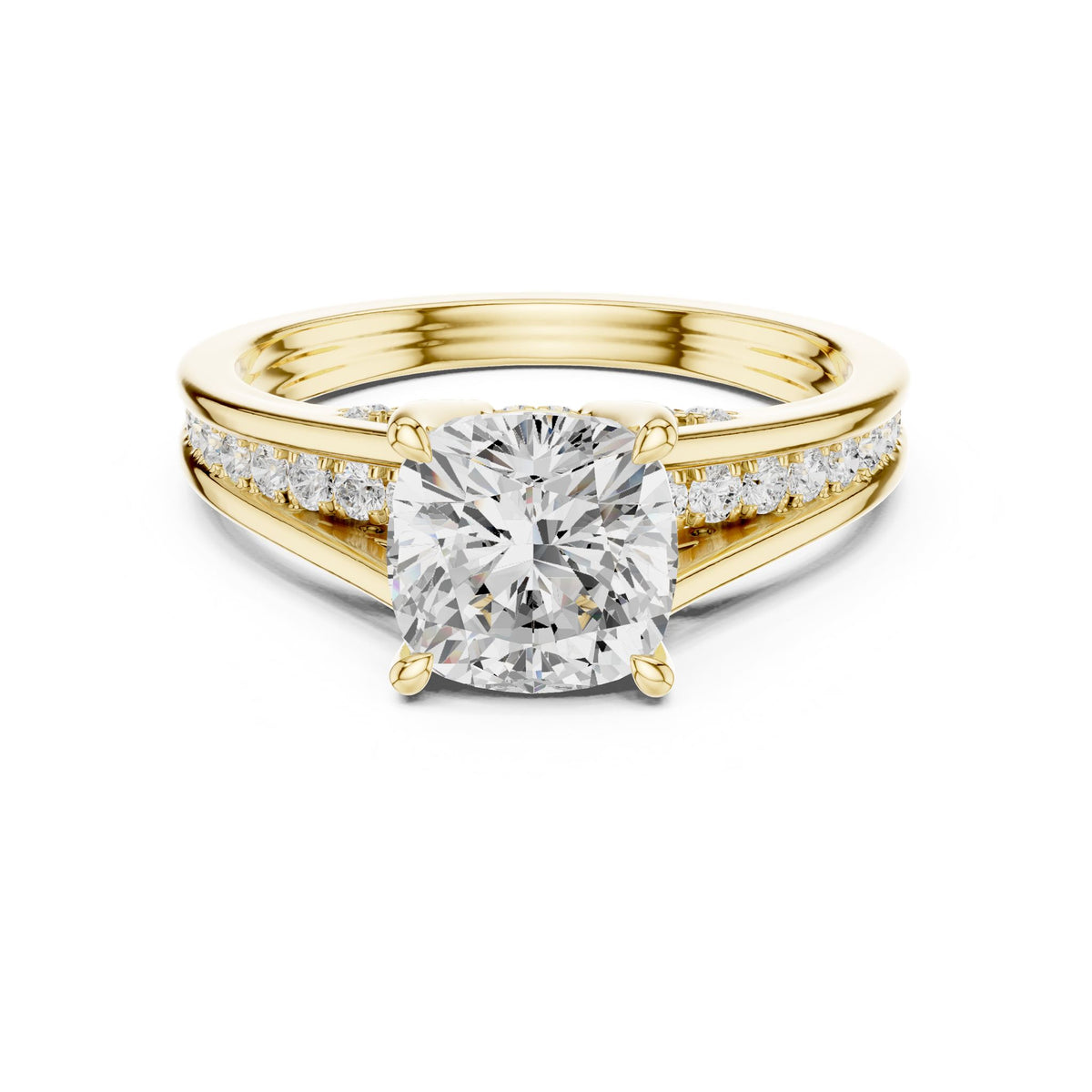 Cushion Accented Lab Grown Diamond Engagement Ring