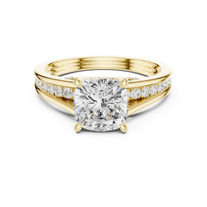 Cushion Accented Lab Grown Diamond Engagement Ring