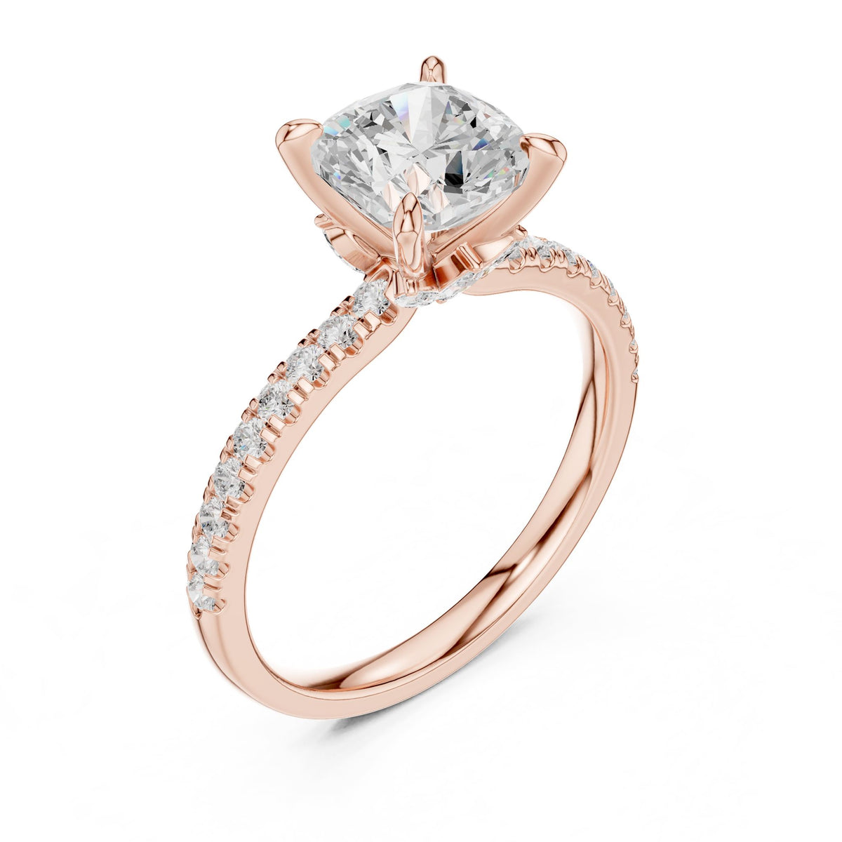 Cushion Accented Lab Grown Diamond Engagement Ring