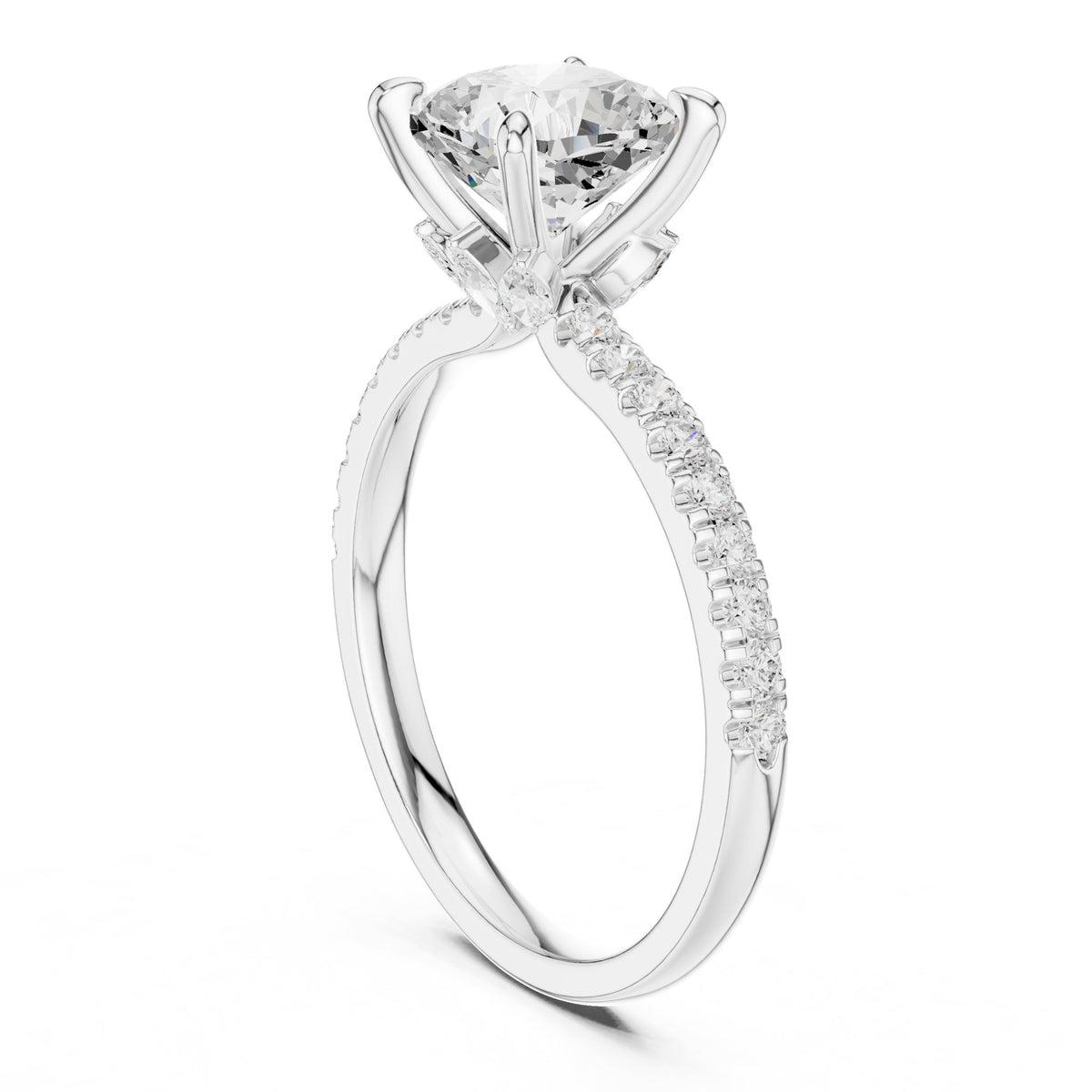 Cushion Accented Lab Grown Diamond Engagement Ring