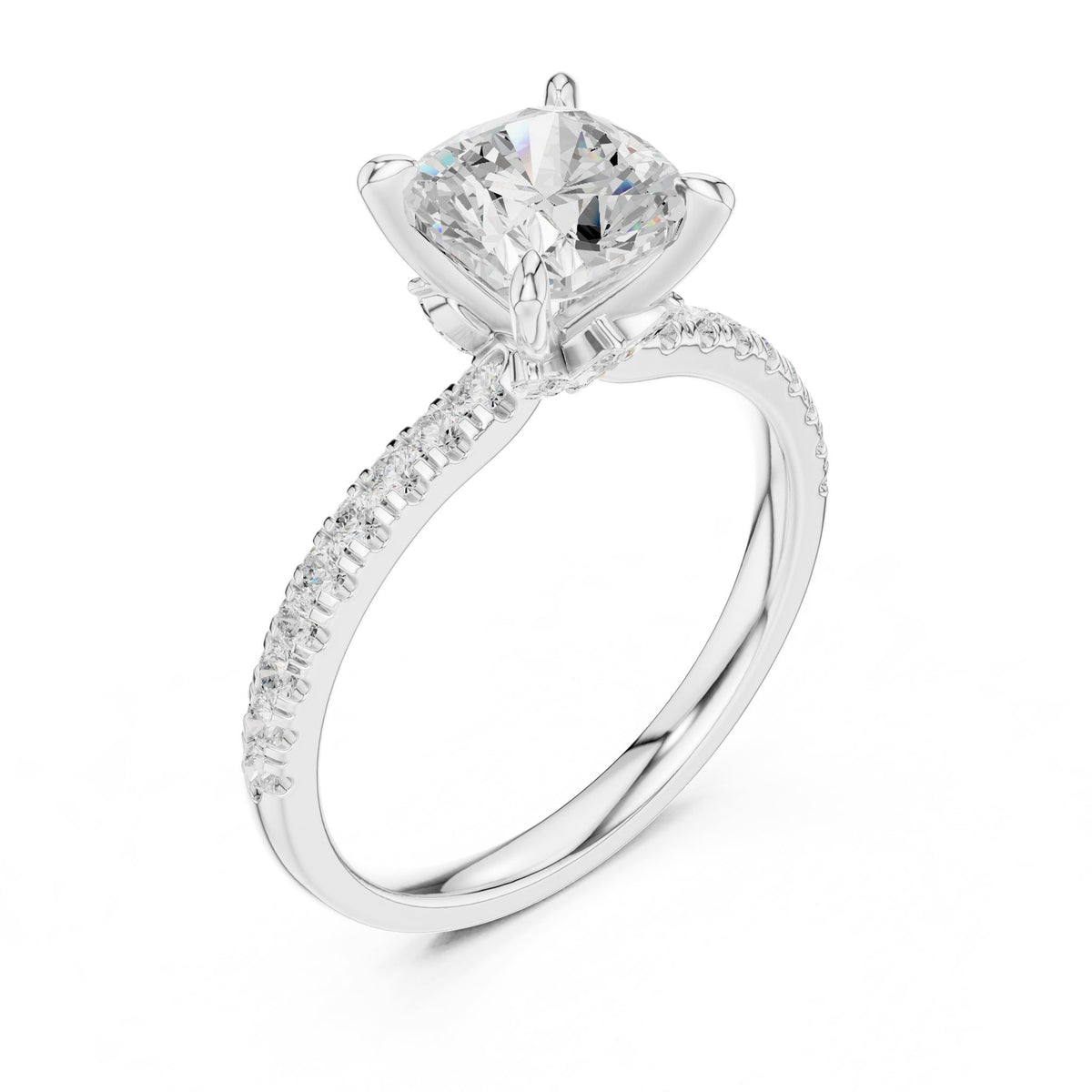 Cushion Accented Lab Grown Diamond Engagement Ring