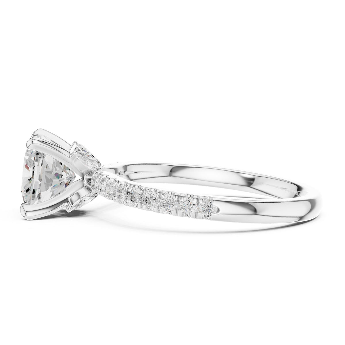 Cushion Accented Lab Grown Diamond Engagement Ring
