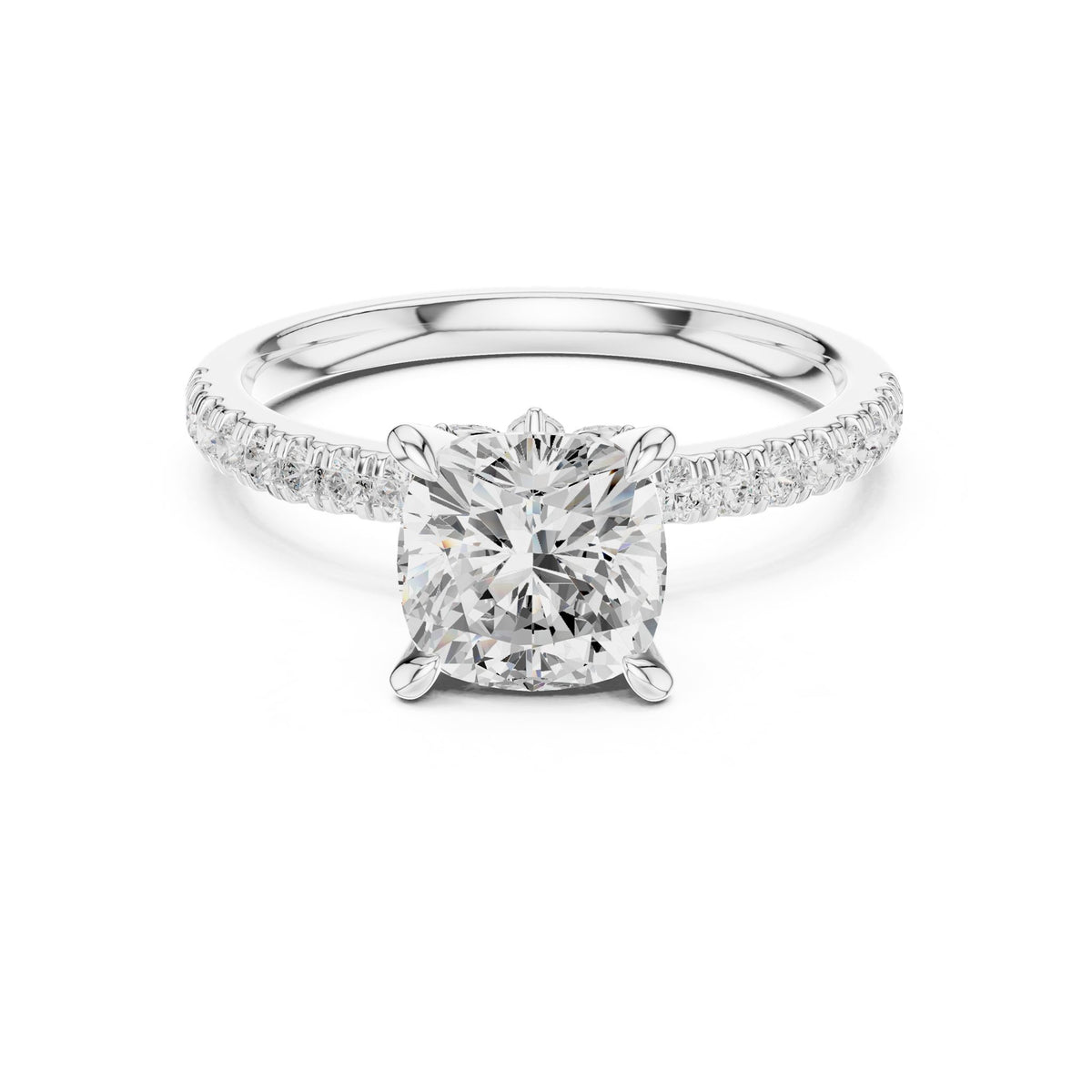 Cushion Accented Lab Grown Diamond Engagement Ring
