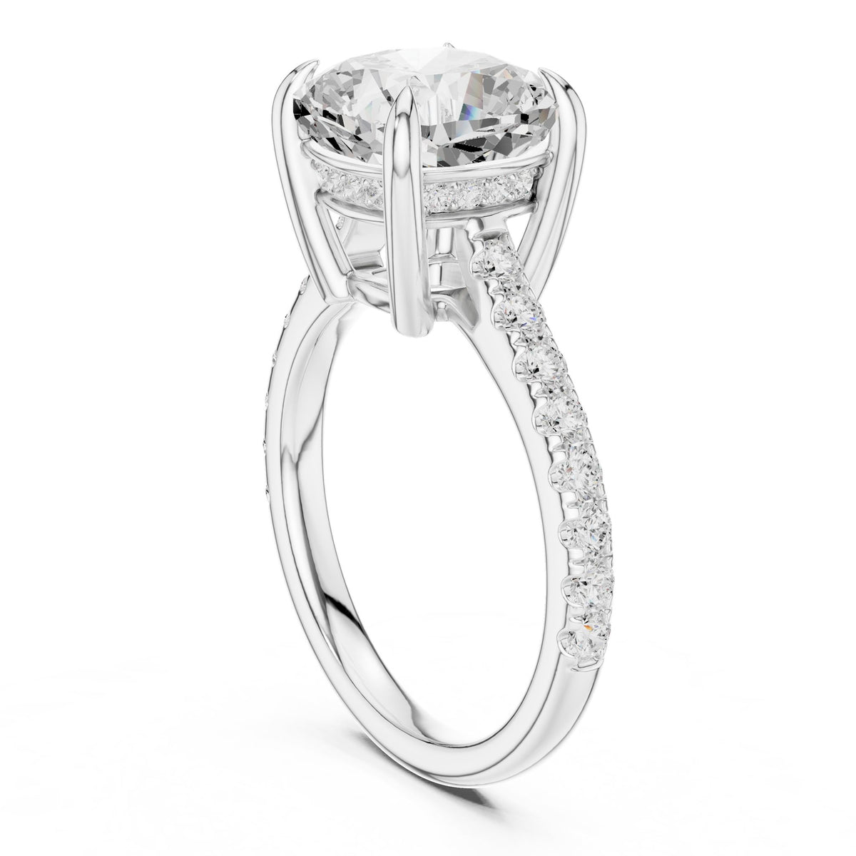 Cushion Accented Lab Grown Diamond Engagement Ring