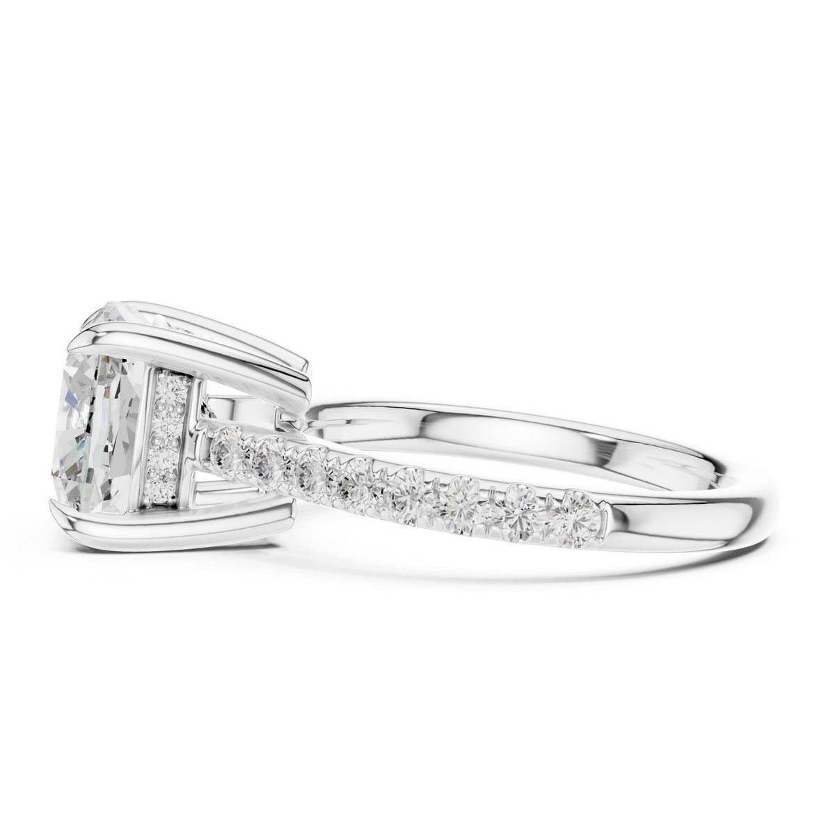 Cushion Accented Lab Grown Diamond Engagement Ring