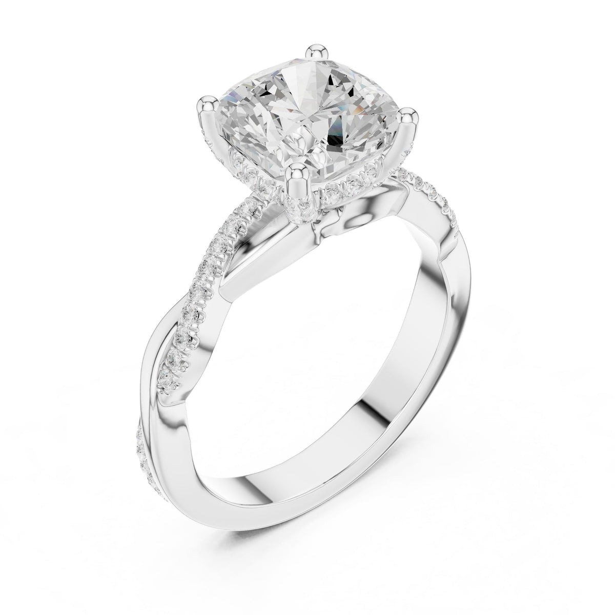 Cushion Hidden Halo Lab Grown Diamond Engagement Ring