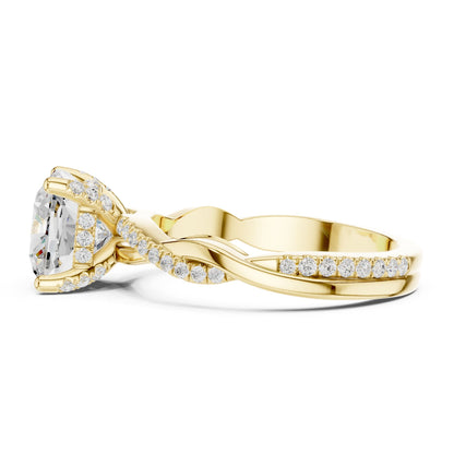 Cushion Hidden Halo Lab Grown Diamond Engagement Ring